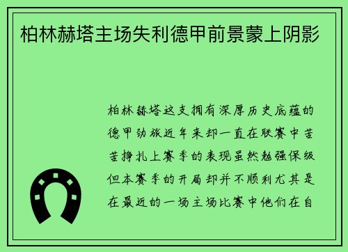 柏林赫塔主场失利德甲前景蒙上阴影