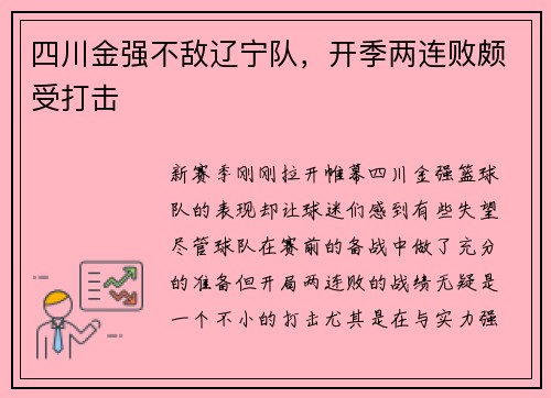 四川金强不敌辽宁队，开季两连败颇受打击